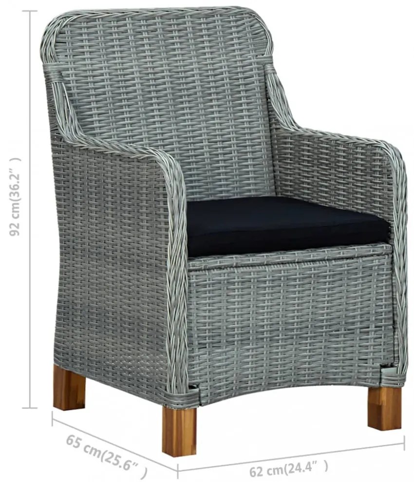 2 db világosszürke polyrattan kerti szék párnával