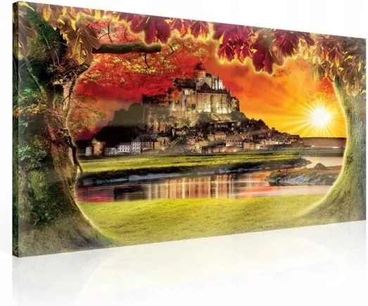 Vászonkép 100x75 Tájkép fantasy kastély steampunk varázslatos hajnal/alkonyat