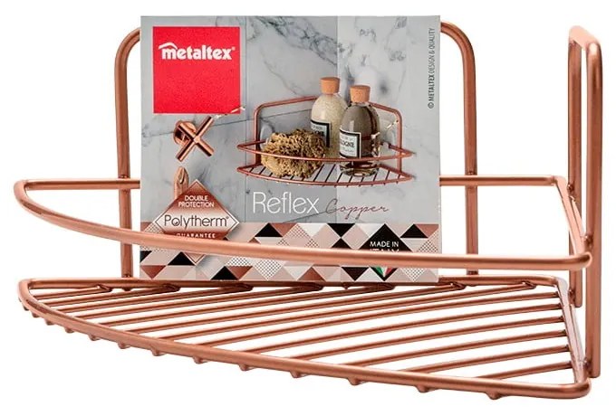 Rézszínű acél fali fürdőszobai sarokpolc Reflex – Metaltex