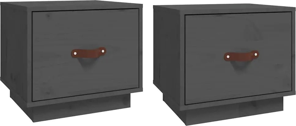 vidaXL 2 db szürke tömör fenyőfa éjjeliszekrény 40 x 34 x 35 cm