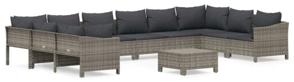vidaXL 11 részes szürke polyrattan kerti ülőgarnitúra párnákkal