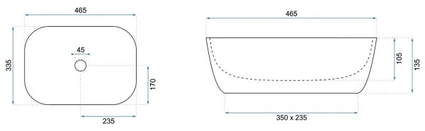 REA-U8908 - Ráültethető mosdó BELINDA 33,5x46,5 cm kerámia/fekete/márványmintás dekor
