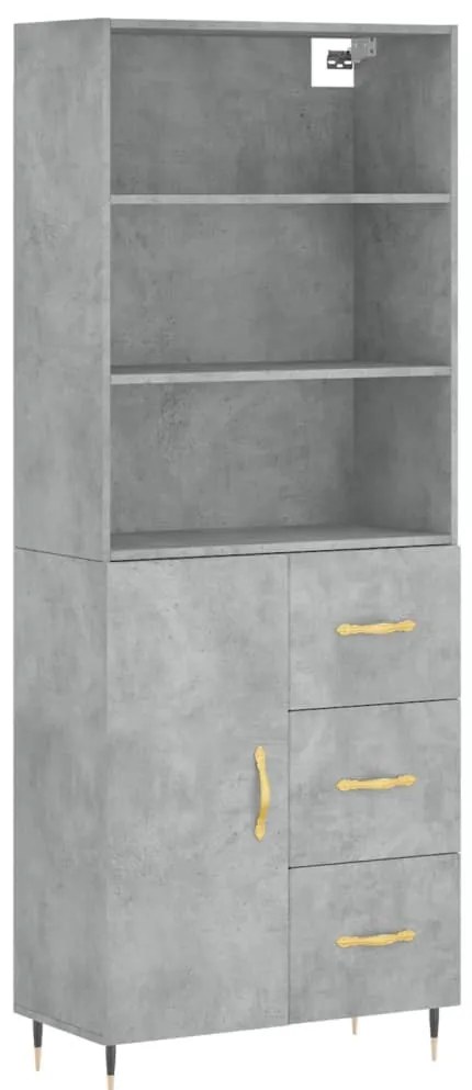 betonszürke szerelt fa magasszekrény 69,5 x 34 x 180 cm