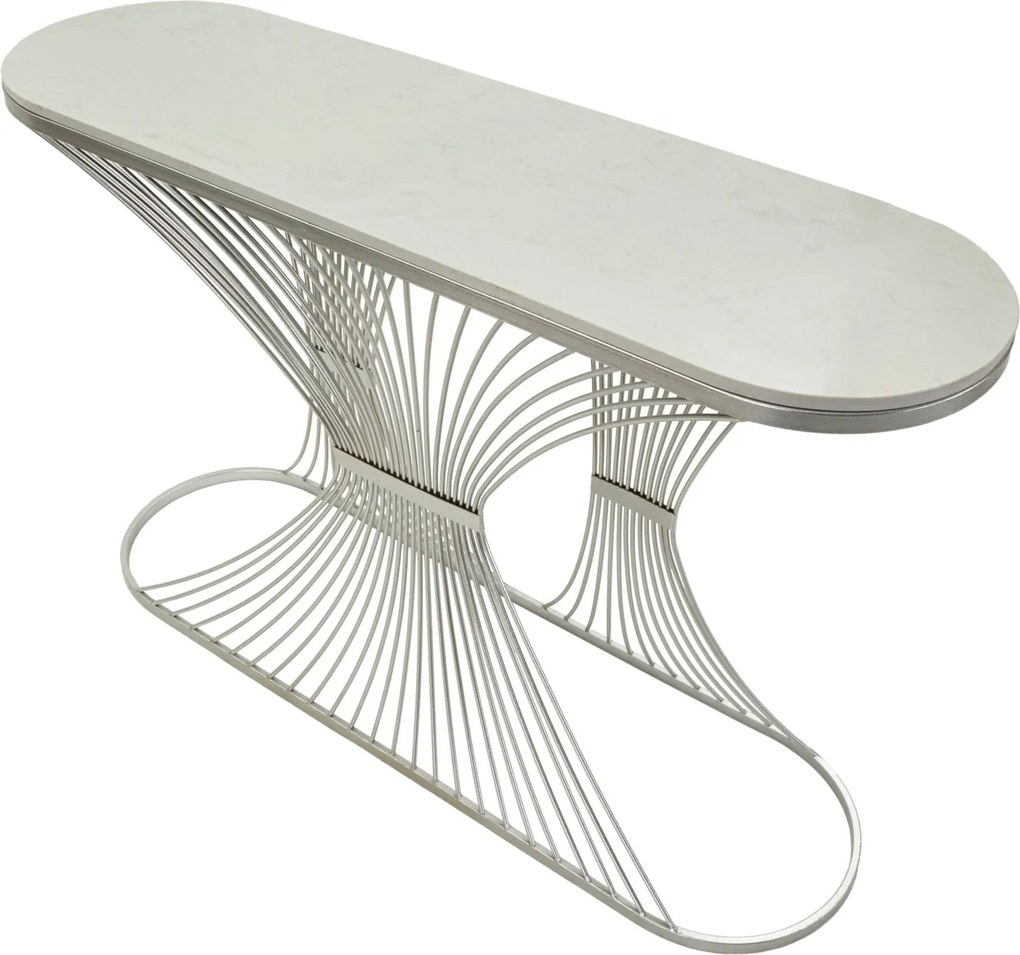 Luxus ezüst konzolasztal márvány asztallappal 120X35X79 cm