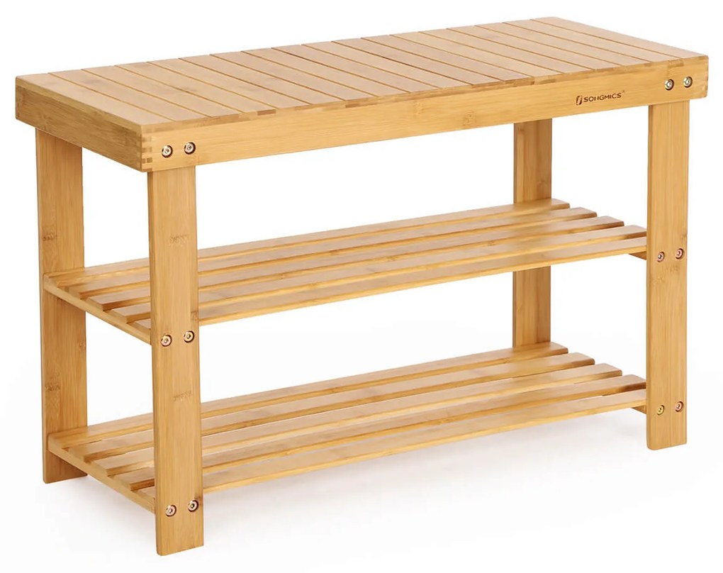 REGINA bambusz pad cipőtartóval, 70x28x45cm, természetes fa SongmicsHome