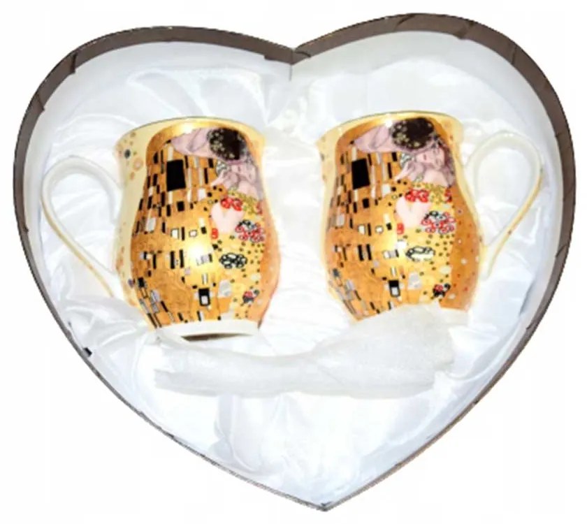 Klimt porcelán bögre kanállal 2 db szív díszdobozban A Csók