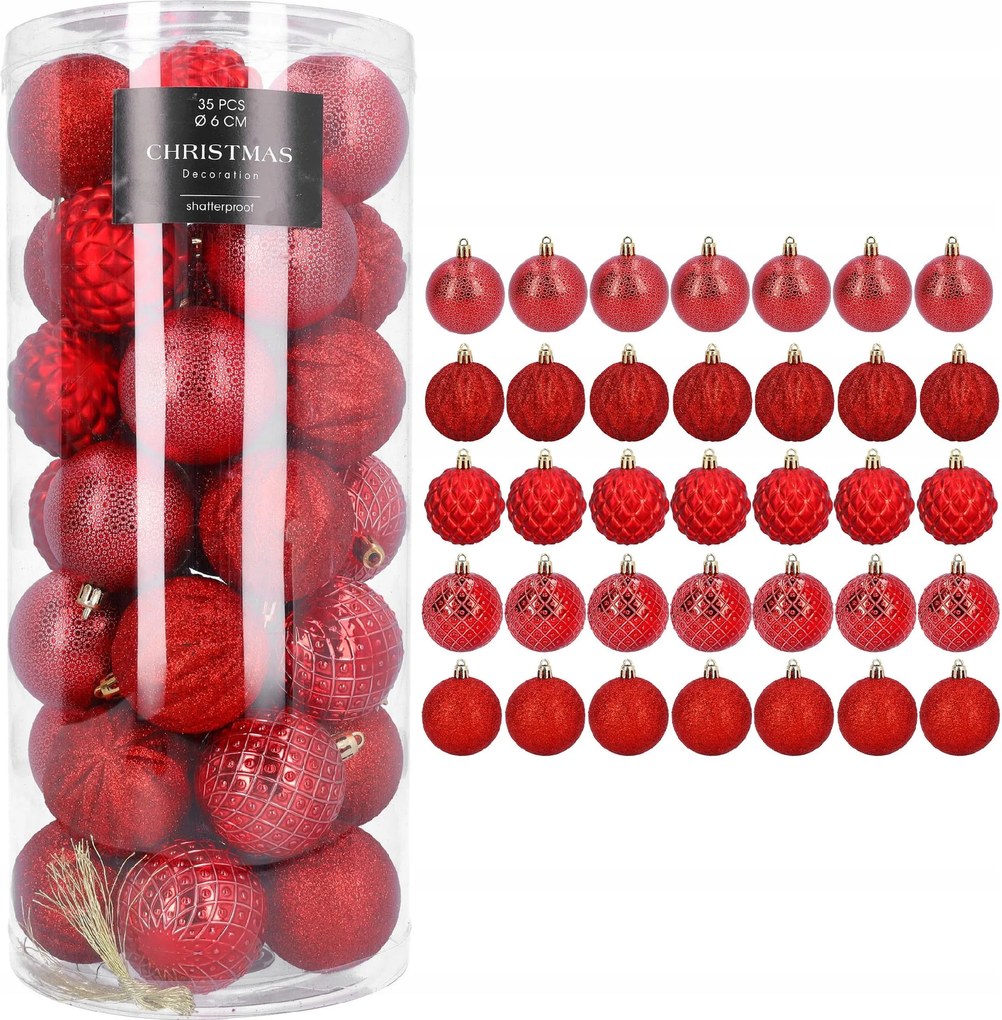 Karácsonyfa Bombák piros biztonságos gyerekeknek törhetetlen szett x35