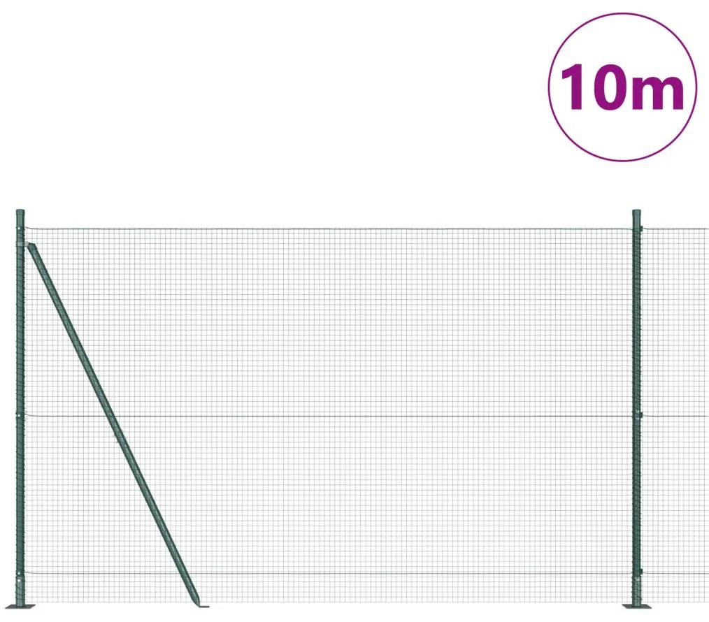 Varrat Nélküli Drótkerítés 7 Flanged Posts Zöld 1.4x10 m Acél