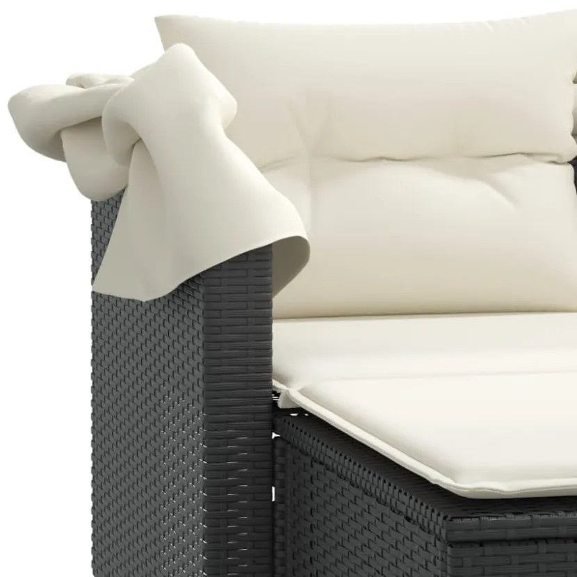 2 személyes fekete polyrattan kerti kanapé baldachinnal/székkel
