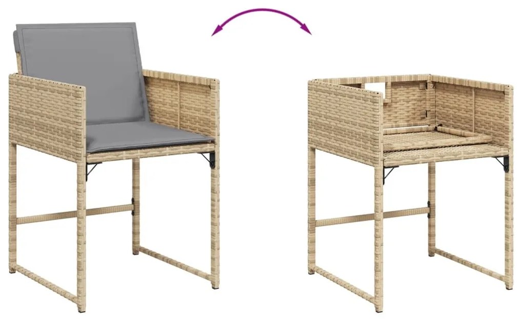 4 db vegyes bézs polyrattan kerti szék párnával