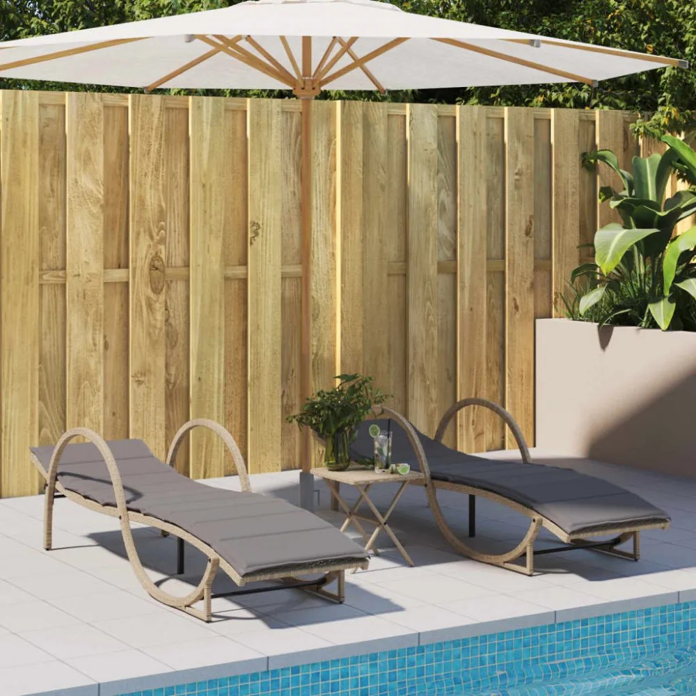 bézs polyrattan napozóágy párnával 60 x 199 x 42 cm