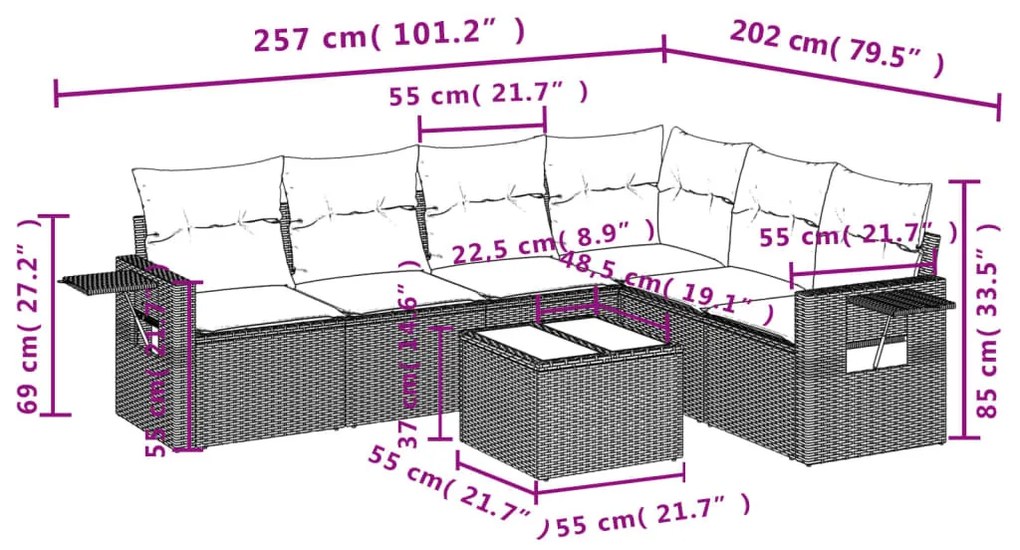 7 részes barna polyrattan kerti ülőgarnitúra párnákkal