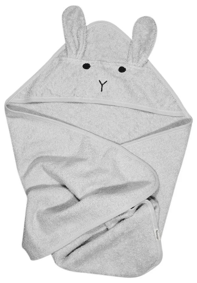 Szürke pamut kapucnis gyerek törölköző 76x76 cm Rabbit – Kindsgut