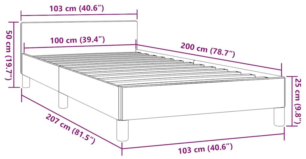 szürke ágykeret fejtámlával matrac nélkül 100x200 cm