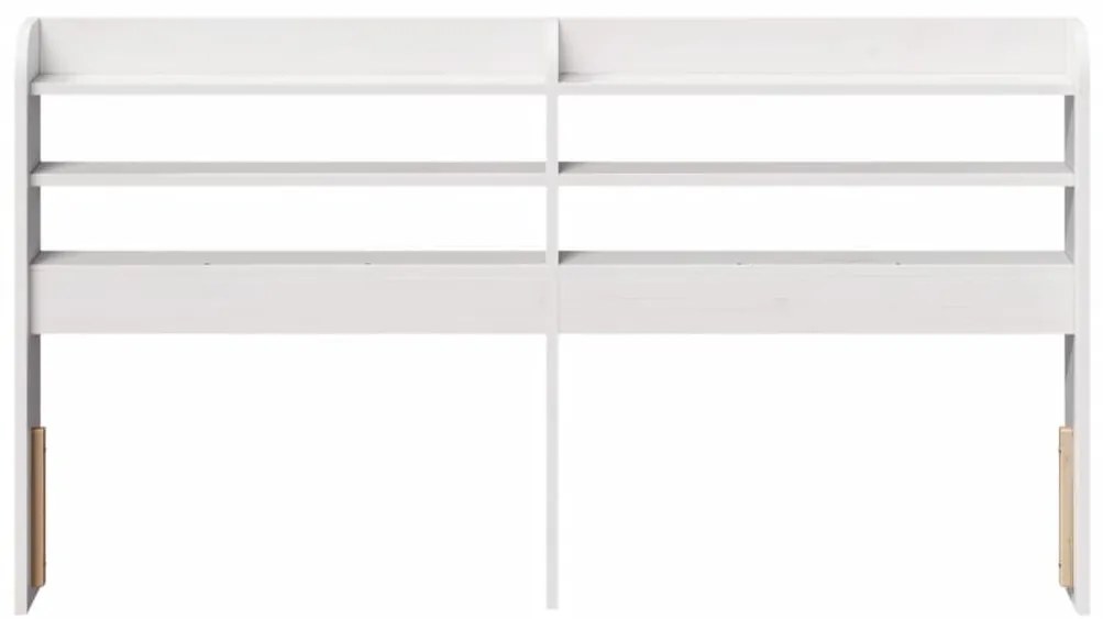 fehér tömör fenyőfa fejtámla polcokkal 120 cm