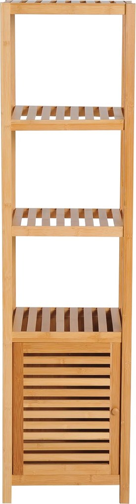 HOMCOM Fürdőszobaszekrény Karcsú, Magas WC Szekrény 3 Nyitott Polccal, Bambusz Fürdőszobaszekrény Kisebb Terekhez 36 x 33 x 140 cm Természetes | Aosom
