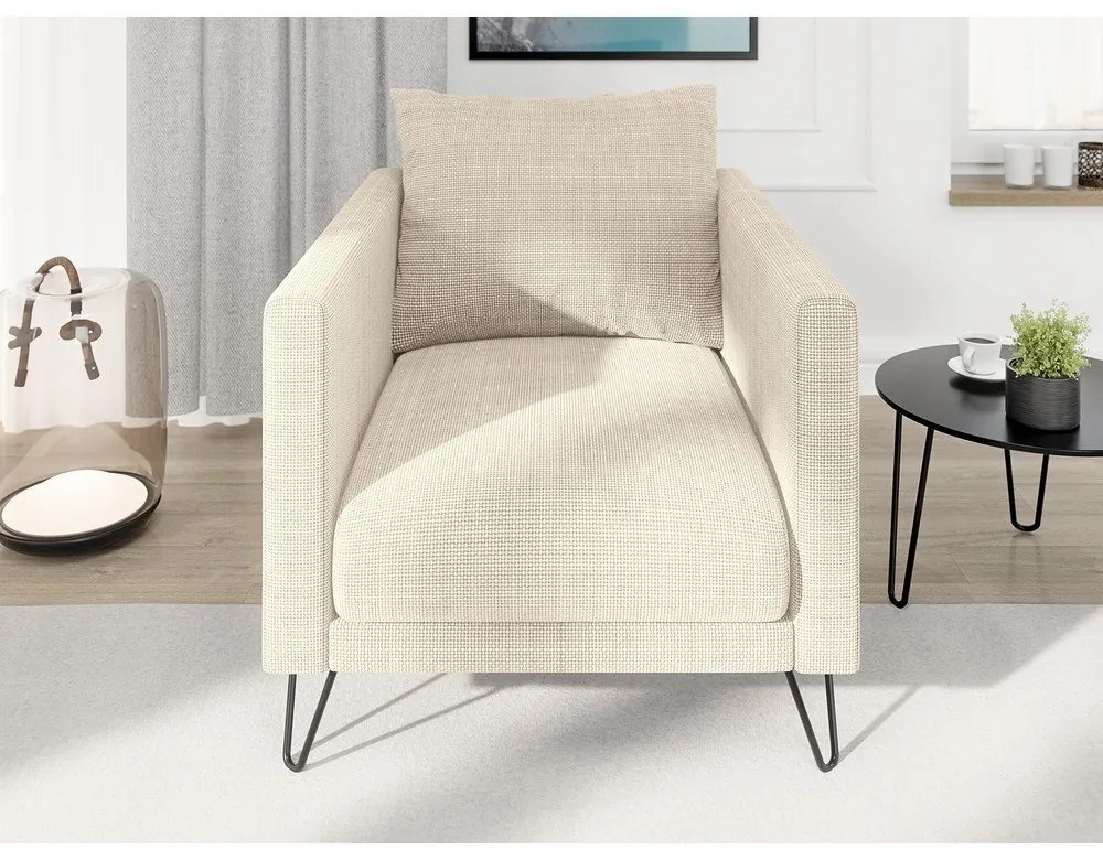 Krémszínű zsenília fotel Freya – Ropez