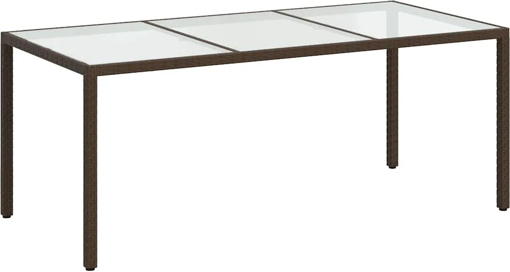 vidaXL barna polyrattan és edzett üveg kerti asztal 190 x 90 x 75 cm