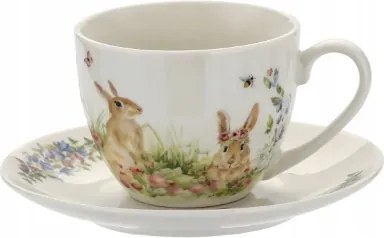 Elegáns porcelán csésze csészealj 245ml húsvéti nyuszi pasztell