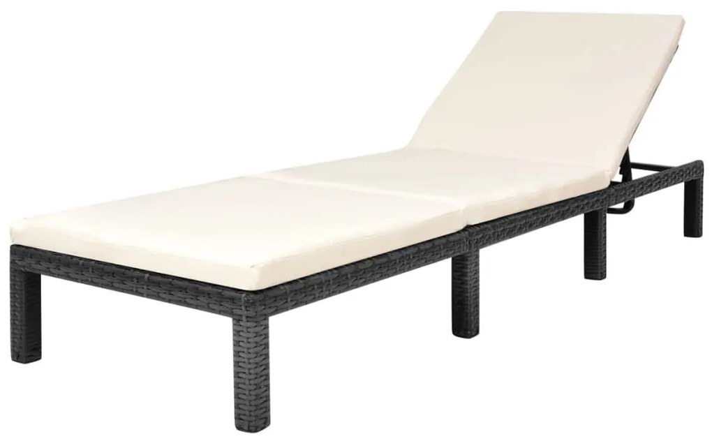 Fekete polyrattan napozóágy párnával