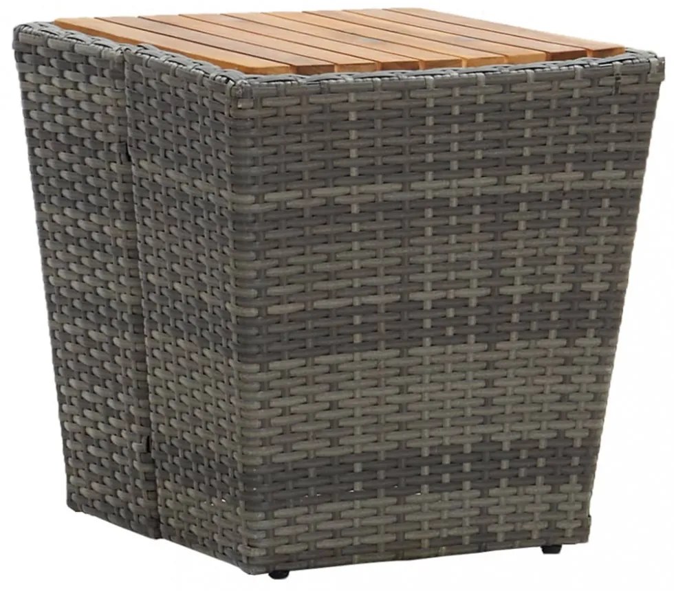 szürke polyrattan és tömör akácfa teázóasztal 41,5x41,5x43 cm