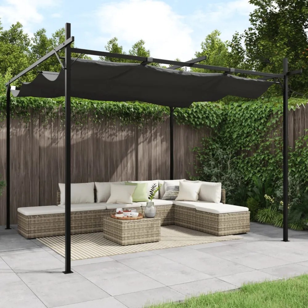 antracitszürke pergola behúzható tetővel 295 x 292 x 230 cm