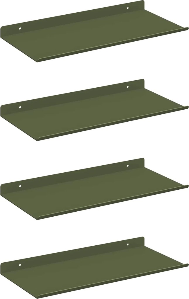 vidaXL Lebegő polc 4 pcs Olajzöld 40 x 18 x 2,5 cm Acél