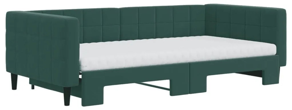 sötétzöld kihúzható bársony heverő matraccal 100 x 200 cm