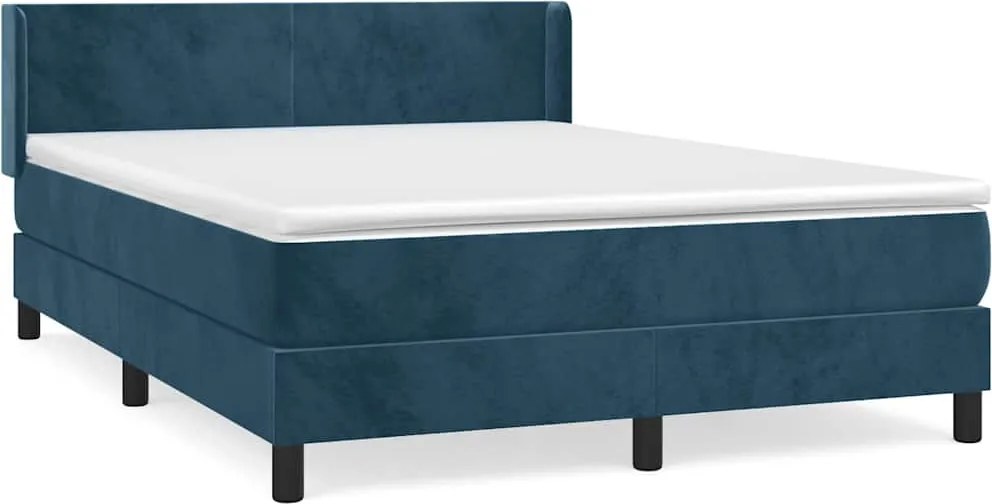 vidaXL sötétkék bársony rugós ágy matraccal 140x190 cm