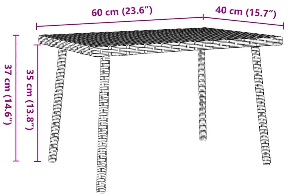 téglalap polyrattan kerti dohányzóasztal 60x40x37cm