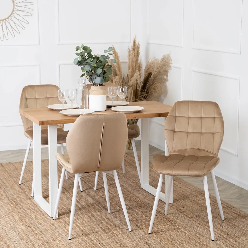 Bézs Bársony Étkezőszék Fehér Lábakkal. LUCKY