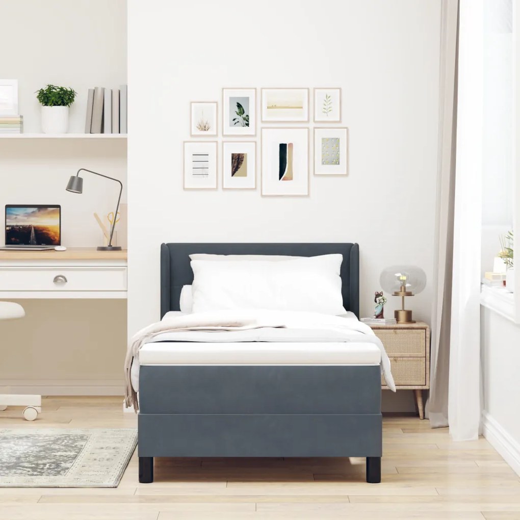 Box Spring Ágy Matraccal Sötétszürke 100x200 cm Bársonyos