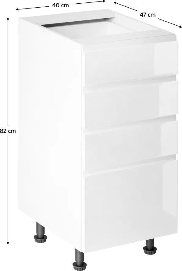 Alsószekrény, fehér/fehér extra magasfényű HG, AURORA D40S4