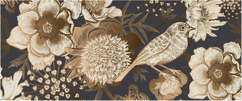 Sötét alapon arany virágok képe (120x50 cm)