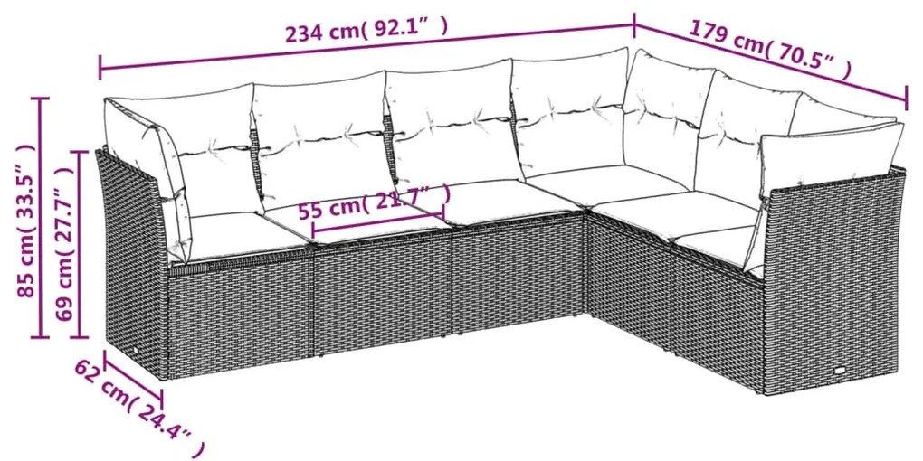 6 részes szürke polyrattan kerti ülőgarnitúra párnákkal