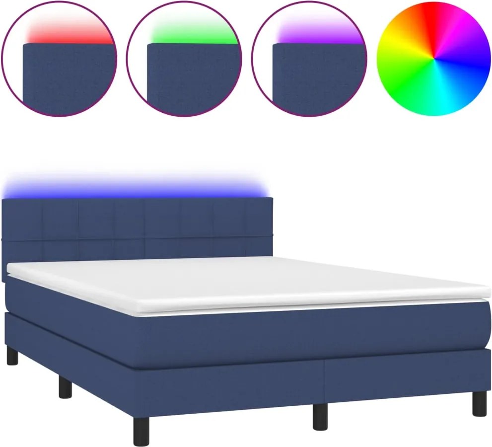 vidaXL kék szövet rugós és LED-es ágy matraccal 140x190 cm