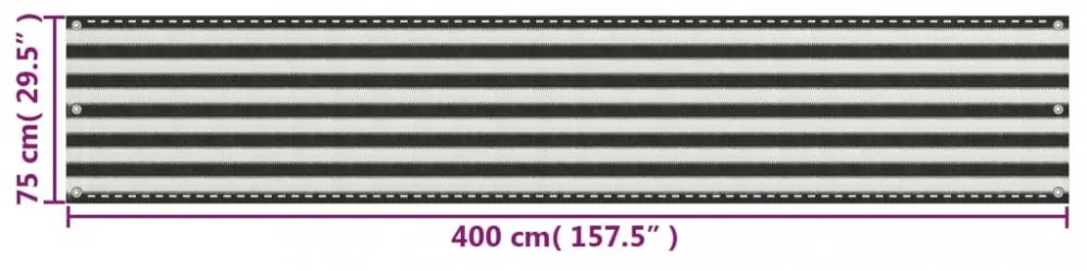 balkon napellenző HDPE 75x400 cm Antracit és fehér