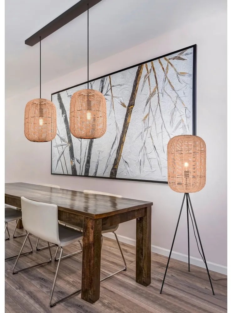 Bézs állólámpa textil-fűzfavessző búrával (magasság 150 cm) Runa – Trio