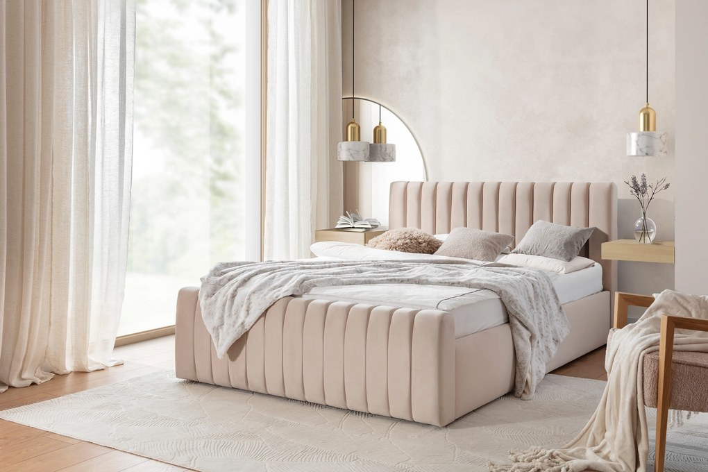 Nicole franciaágy 160x200 tárolóval - bézs Velluto 2 bársony