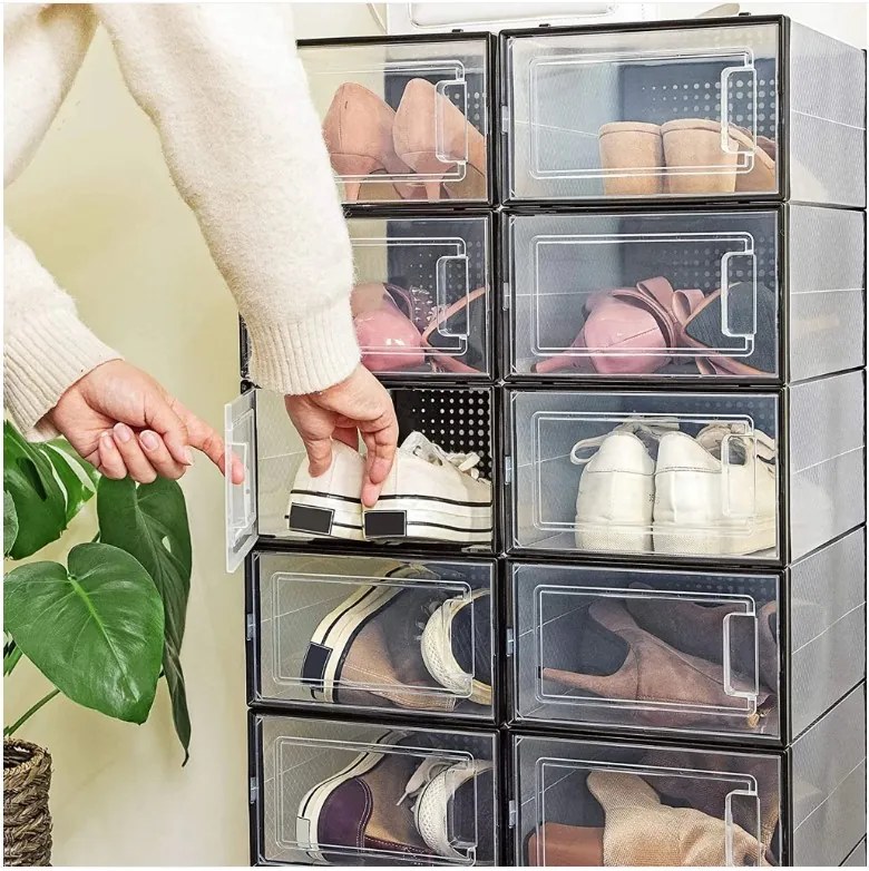 MARI cipőrendező, 18 rekesz, átlátszó/fekete SongmicsHome