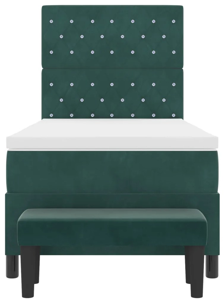 Boxspring ágy matraccal és paddal, sötétzöld, 90x200 cm, bársony