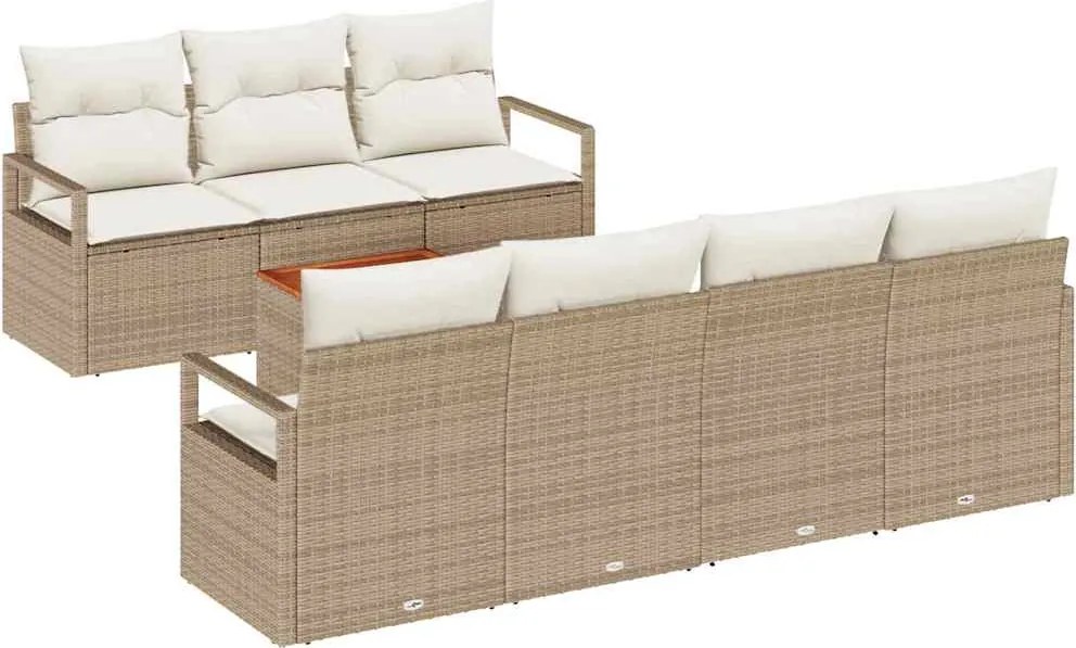 vidaXL Kerti Kanapé Szett párnával 8 pcs Bézs polirattan