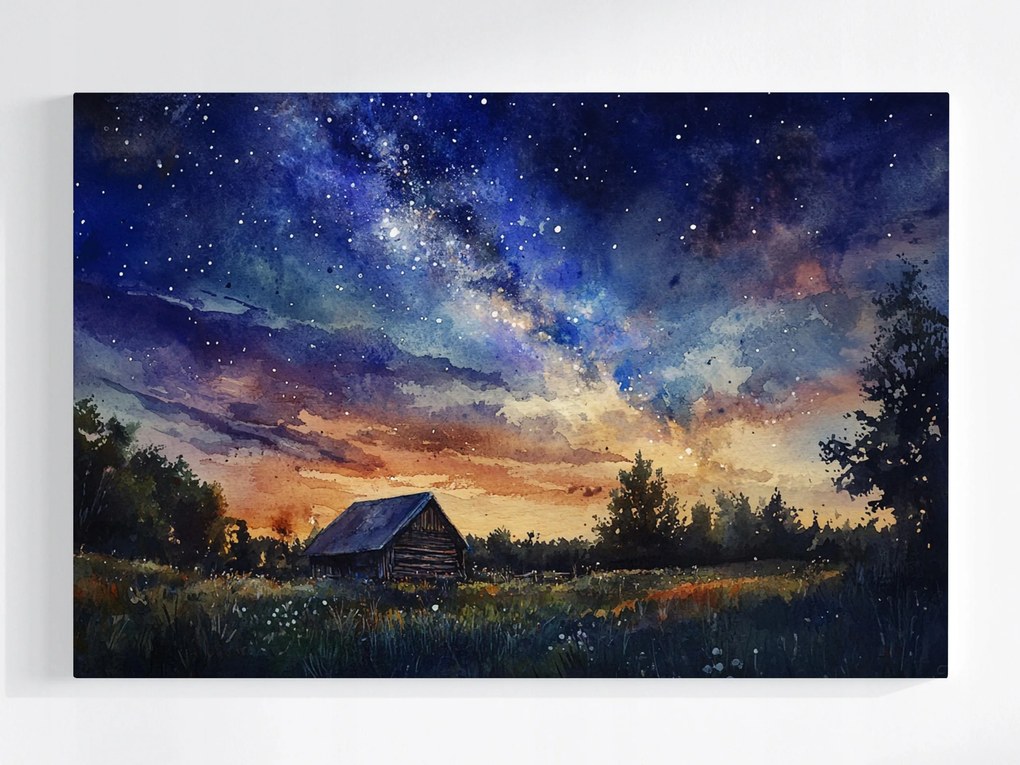 Vászonkép Canvas Kilátás Tájkép Falu Ég Csillagok 60x40