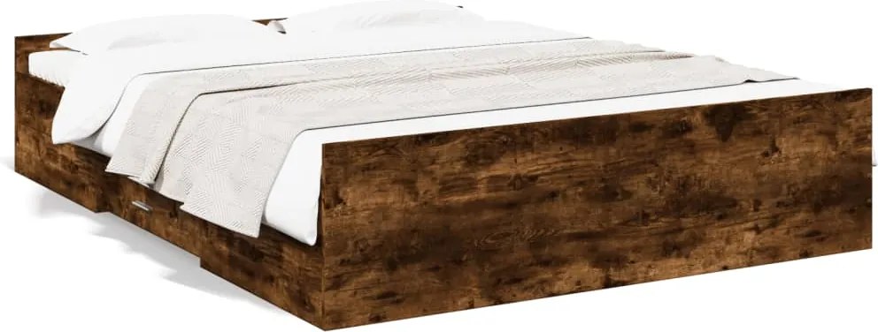 vidaXL füstös tölgy színű szerelt fa ágykeret fiókokkal 140x200 cm