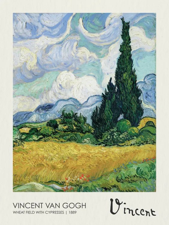 Reprodukció Wheatfield with Cypresses (1889), Vincent van Gogh