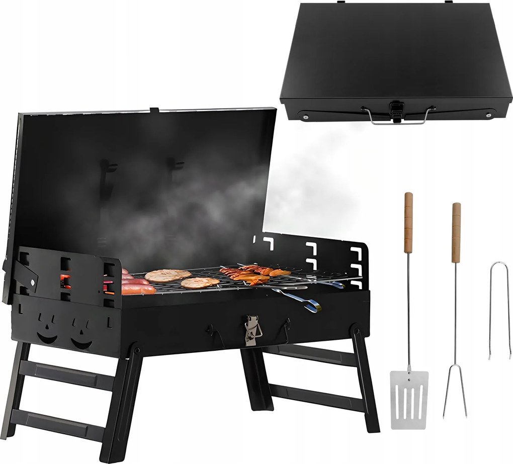 Faszenes Grill Túra Kerti Összecsukható Bőrönd Villával És Lapáttal