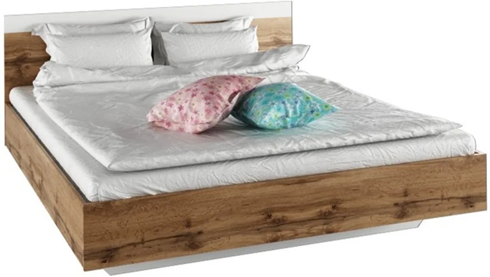 Dupla ágy, 180x200, tölgy wotan/fehér, GABRIELA