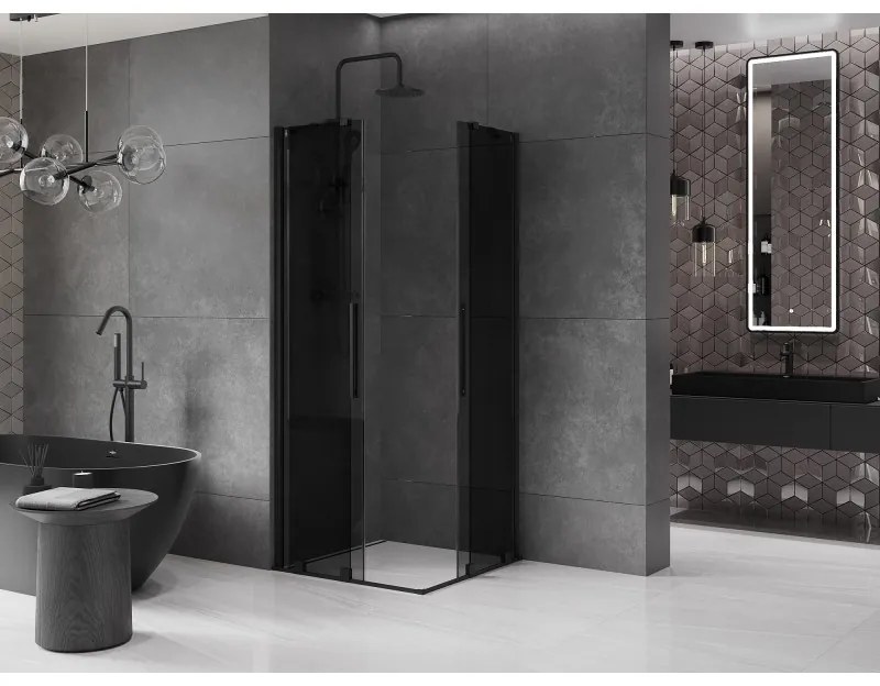 Mexen Velar Duo, zuhanykabin tolóajtóval 80 x 80 cm, 8mm szürke üveg, fekete matt, 871-080-080-42-70