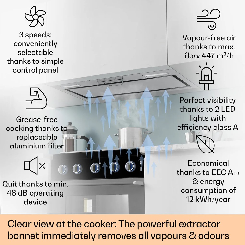 Klarstein Beépíthető páraelszívó Camila 70 cm 397 m³/ó LED touch rozsdamentes acélból