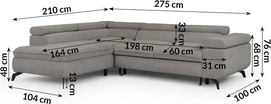 Világosszürke zsenília sarokkanapé (bal oldali-L alakú) Marbeya – Ropez